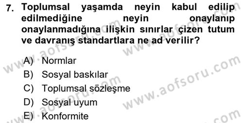 Sosyal Psikoloji 1 Dersi 2022 - 2023 Yılı Yaz Okulu Sınav Soruları 7. Soru