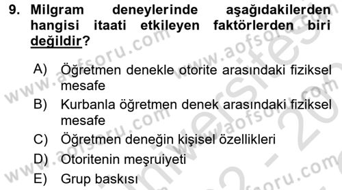 Sosyal Psikoloji 1 Dersi 2022 - 2023 Yılı Yaz Okulu Sınav Soruları 9. Soru