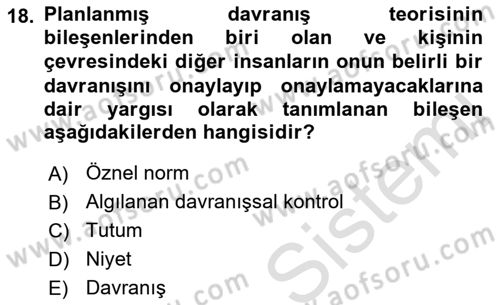 Sosyal Psikoloji 1 Dersi 2023 - 2024 Yılı (Vize) Ara Sınav Soruları 18. Soru