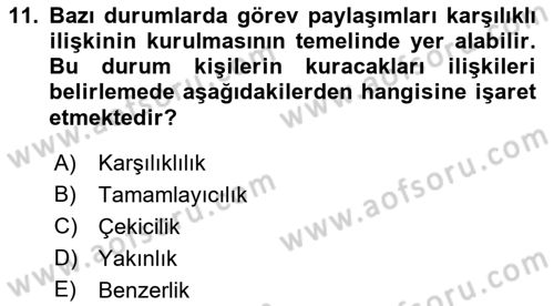 Sosyal Psikoloji 1 Dersi 2023 - 2024 Yılı (Final) Dönem Sonu Sınav Soruları 11. Soru