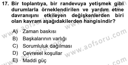 Sosyal Psikoloji 1 Dersi 2023 - 2024 Yılı Yaz Okulu Sınav Soruları 17. Soru