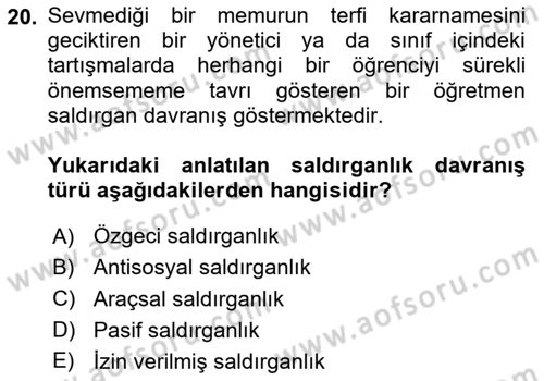 Sosyal Psikoloji 1 Dersi 2023 - 2024 Yılı Yaz Okulu Sınav Soruları 20. Soru
