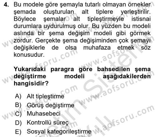 Sosyal Psikoloji 1 Dersi 2023 - 2024 Yılı Yaz Okulu Sınav Soruları 4. Soru