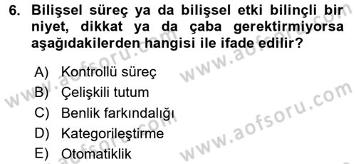 Sosyal Psikoloji 1 Dersi 2023 - 2024 Yılı Yaz Okulu Sınav Soruları 6. Soru