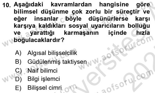 Sosyal Psikoloji 1 Dersi Ara Sınavı Deneme Sınav Soruları 10. Soru