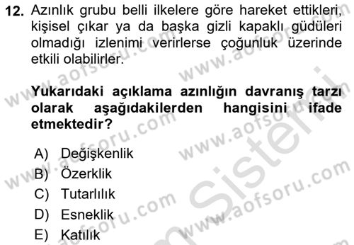Sosyal Psikoloji 1 Dersi Ara Sınavı Deneme Sınav Soruları 12. Soru