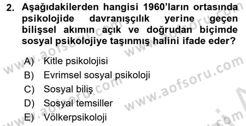 Sosyal Psikoloji 1 Dersi Ara Sınavı Deneme Sınav Soruları 2. Soru
