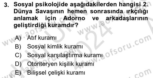 Sosyal Psikoloji 1 Dersi Ara Sınavı Deneme Sınav Soruları 3. Soru