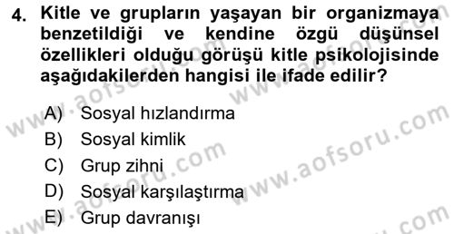 Sosyal Psikoloji 1 Dersi Ara Sınavı Deneme Sınav Soruları 4. Soru