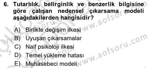Sosyal Psikoloji 1 Dersi 2024 - 2025 Yılı (Vize) Ara Sınav Soruları 6. Soru