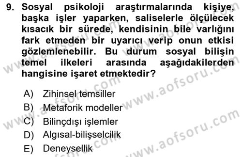 Sosyal Psikoloji 1 Dersi 2024 - 2025 Yılı (Vize) Ara Sınav Soruları 9. Soru