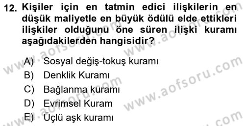 Sosyal Psikoloji 1 Dersi 2024 - 2025 Yılı (Final) Dönem Sonu Sınav Soruları 12. Soru