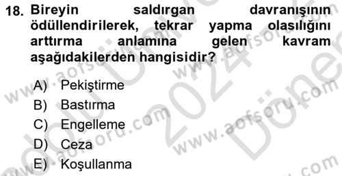 Sosyal Psikoloji 1 Dersi 2024 - 2025 Yılı (Final) Dönem Sonu Sınav Soruları 18. Soru