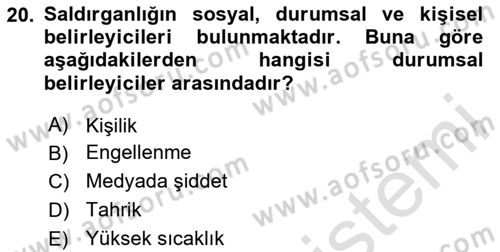Sosyal Psikoloji 1 Dersi 2024 - 2025 Yılı (Final) Dönem Sonu Sınav Soruları 20. Soru