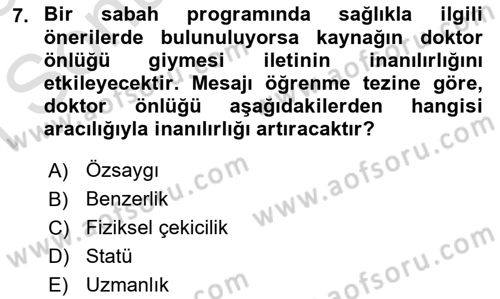 Sosyal Psikoloji 1 Dersi 2024 - 2025 Yılı (Final) Dönem Sonu Sınav Soruları 7. Soru