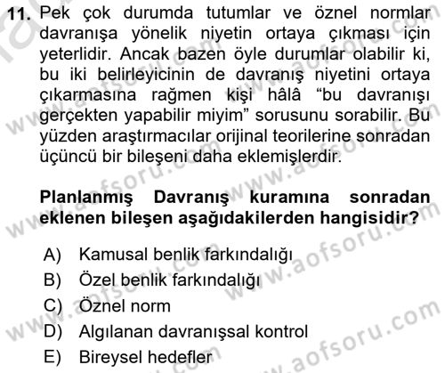 Sosyal Psikoloji 1 Dersi 2024 - 2025 Yılı Yaz Okulu Sınav Soruları 11. Soru