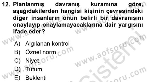 Sosyal Psikoloji 1 Dersi 2024 - 2025 Yılı Yaz Okulu Sınav Soruları 12. Soru