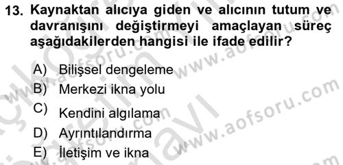 Sosyal Psikoloji 1 Dersi 2024 - 2025 Yılı Yaz Okulu Sınav Soruları 13. Soru