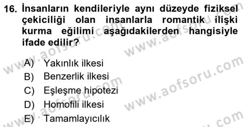 Sosyal Psikoloji 1 Dersi 2024 - 2025 Yılı Yaz Okulu Sınav Soruları 16. Soru