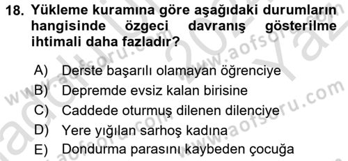 Sosyal Psikoloji 1 Dersi 2024 - 2025 Yılı Yaz Okulu Sınav Soruları 18. Soru