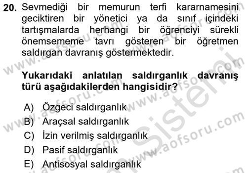 Sosyal Psikoloji 1 Dersi 2024 - 2025 Yılı Yaz Okulu Sınav Soruları 20. Soru