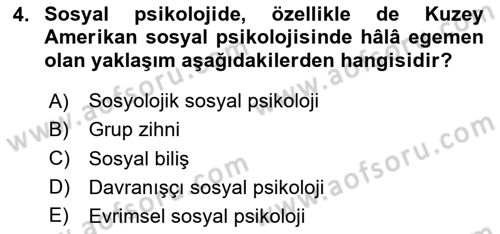 Sosyal Psikoloji 1 Dersi 2024 - 2025 Yılı Yaz Okulu Sınav Soruları 4. Soru