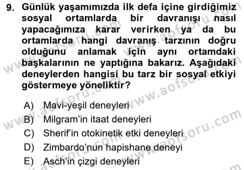 Sosyal Psikoloji 1 Dersi 2024 - 2025 Yılı Yaz Okulu Sınav Soruları 9. Soru