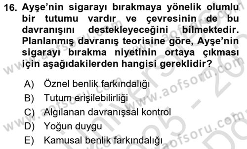 Sosyal Psikoloji 1 Dersi 2025 - 2026 Yılı (Vize) Ara Sınav Soruları 16. Soru
