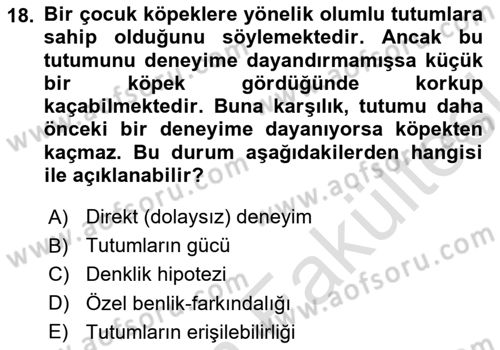 Sosyal Psikoloji 1 Dersi 2025 - 2026 Yılı (Vize) Ara Sınav Soruları 18. Soru
