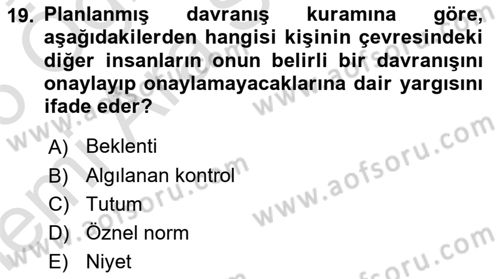 Sosyal Psikoloji 1 Dersi 2025 - 2026 Yılı (Vize) Ara Sınav Soruları 19. Soru