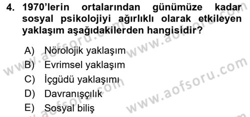 Sosyal Psikoloji 1 Dersi 2025 - 2026 Yılı (Vize) Ara Sınav Soruları 4. Soru