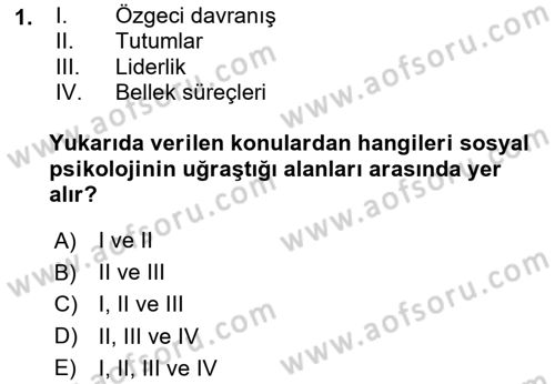 Sosyal Psikoloji 1 Dersi 2025 - 2026 Yılı Yaz Okulu Sınav Soruları 1. Soru