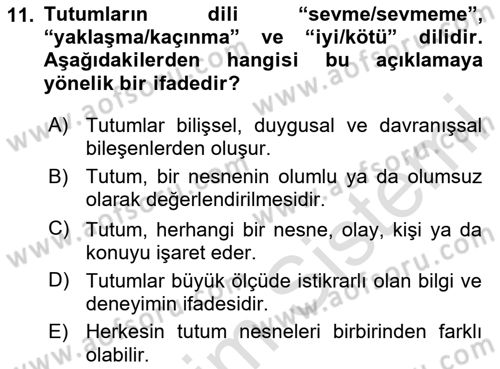 Sosyal Psikoloji 1 Dersi 2025 - 2026 Yılı Yaz Okulu Sınav Soruları 11. Soru