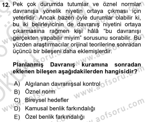 Sosyal Psikoloji 1 Dersi 2025 - 2026 Yılı Yaz Okulu Sınav Soruları 12. Soru
