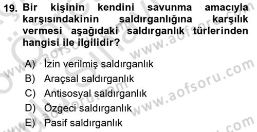 Sosyal Psikoloji 1 Dersi 2025 - 2026 Yılı Yaz Okulu Sınav Soruları 19. Soru