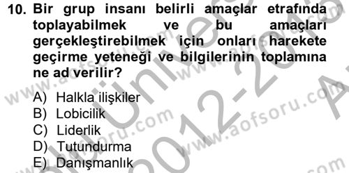 Sosyal Psikoloji 2 Dersi 2012 - 2013 Yılı (Vize) Ara Sınav Soruları 10. Soru