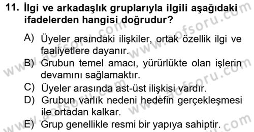 Sosyal Psikoloji 2 Dersi 2012 - 2013 Yılı (Vize) Ara Sınav Soruları 11. Soru