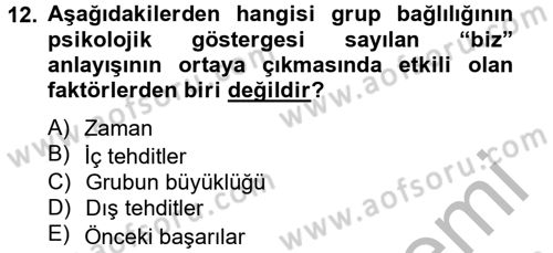 Sosyal Psikoloji 2 Dersi 2012 - 2013 Yılı (Vize) Ara Sınav Soruları 12. Soru