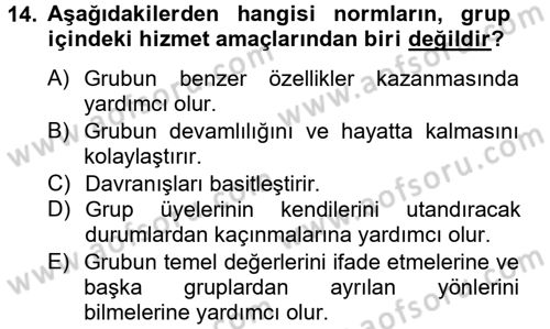 Sosyal Psikoloji 2 Dersi 2012 - 2013 Yılı (Vize) Ara Sınav Soruları 14. Soru