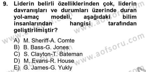 Sosyal Psikoloji 2 Dersi 2012 - 2013 Yılı (Vize) Ara Sınav Soruları 9. Soru