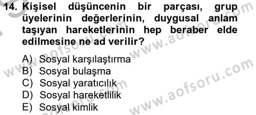 Sosyal Psikoloji 2 Dersi 2012 - 2013 Yılı (Final) Dönem Sonu Sınav Soruları 14. Soru