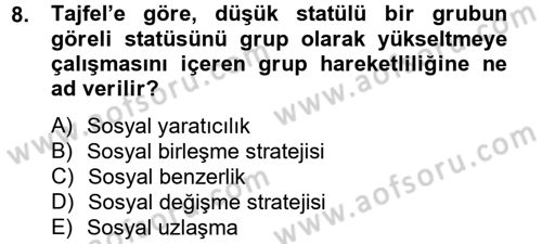 Sosyal Psikoloji 2 Dersi 2012 - 2013 Yılı (Final) Dönem Sonu Sınav Soruları 8. Soru