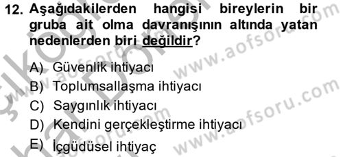 Sosyal Psikoloji 2 Dersi 2013 - 2014 Yılı (Vize) Ara Sınav Soruları 12. Soru