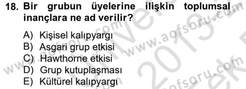 Sosyal Psikoloji 2 Dersi 2013 - 2014 Yılı Tek Ders Sınav Soruları 18. Soru