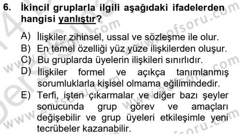 Sosyal Psikoloji 2 Dersi 2013 - 2014 Yılı Tek Ders Sınav Soruları 6. Soru