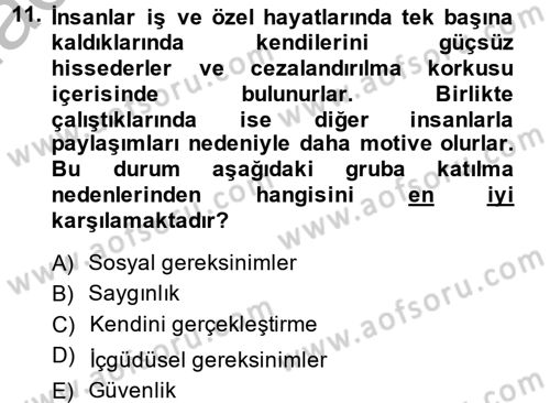 Sosyal Psikoloji 2 Dersi 2014 - 2015 Yılı (Vize) Ara Sınav Soruları 11. Soru