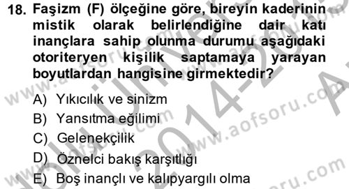 Sosyal Psikoloji 2 Dersi 2014 - 2015 Yılı (Vize) Ara Sınav Soruları 18. Soru