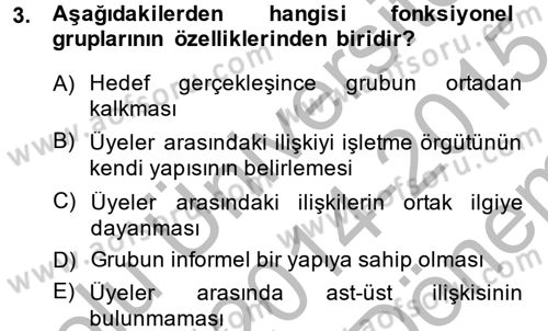 Sosyal Psikoloji 2 Dersi 2014 - 2015 Yılı (Final) Dönem Sonu Sınav Soruları 3. Soru