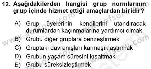 Sosyal Psikoloji 2 Dersi 2015 - 2016 Yılı (Vize) Ara Sınav Soruları 12. Soru