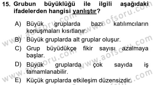 Sosyal Psikoloji 2 Dersi 2015 - 2016 Yılı (Vize) Ara Sınav Soruları 15. Soru